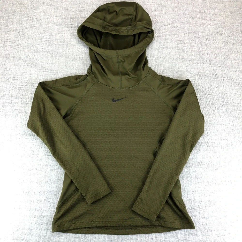 Nike Pro Hyperwarm Hoodie Womens Small Green Slim Athletic‎ Training Top Workout